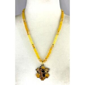 Yellow Honey Bee Pendant Necklace Handmade Beaded Jewelry Kawaii Cute